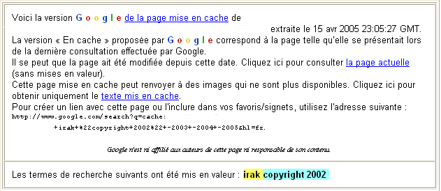 Page cache de Google.